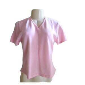 Tina Scotland Pink Cashmere Short Sleeve Sweater w V neck in Sz Medium?